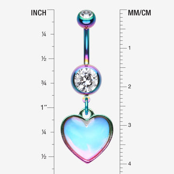Detail View 1 of Colorline Iridescent Revo Heart Belly Button Ring-Rainbow/Clear